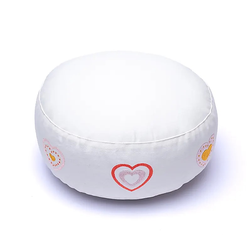 Coussin de méditation blanc cœurs coton biologique