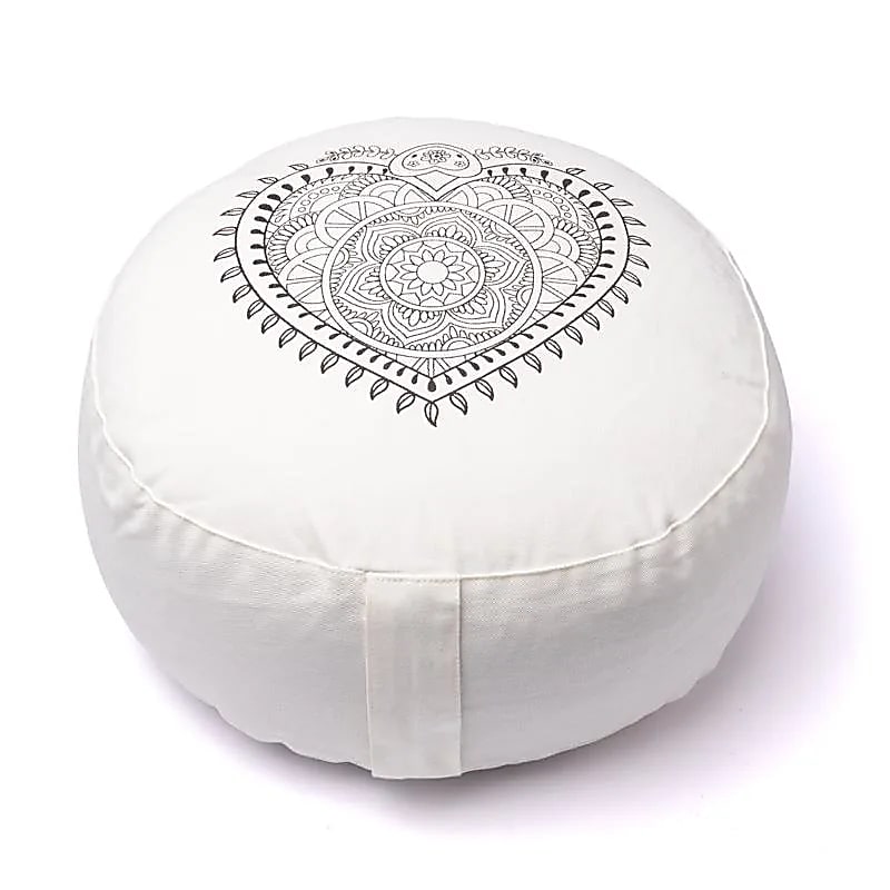 Coussin de méditation cœur blanc cassé coton bio