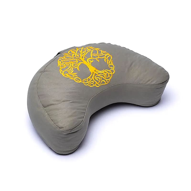 Coussin de méditation demi-lune vert arbre de vie coton bio