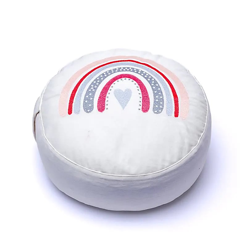 Coussin de méditation rond blanc arc-en-ciel coton bio