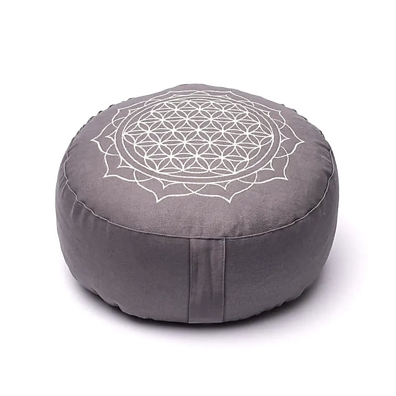 Coussin de méditation Fleur de vie mandala gris coton bio