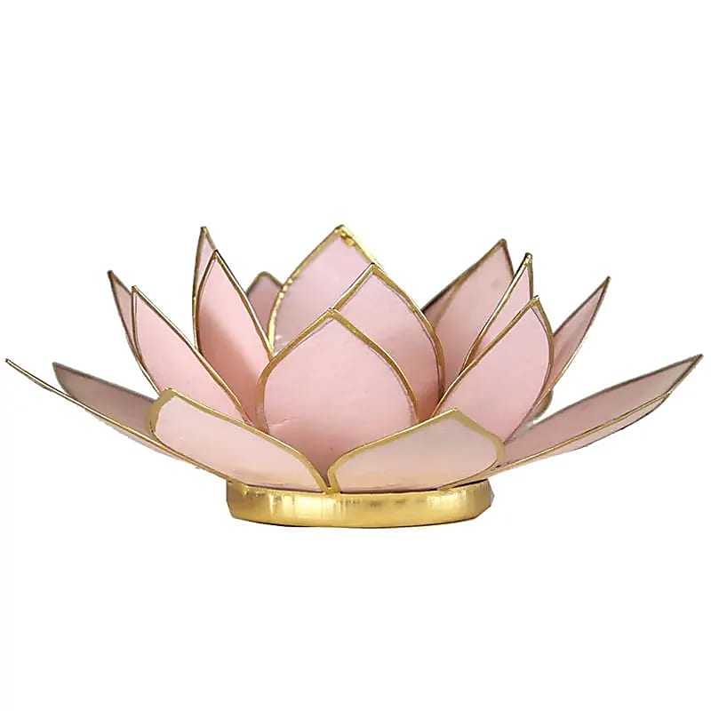 Bougeoir Lotus rose pastel bord or