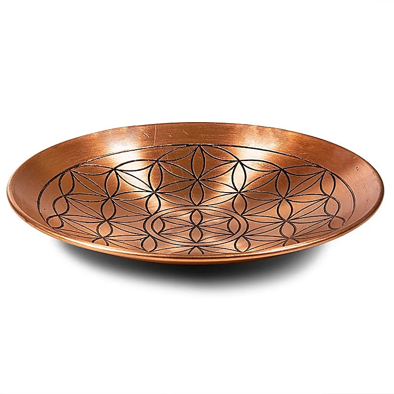 Assiette de cuivre motif fleur de vie 15 cm
