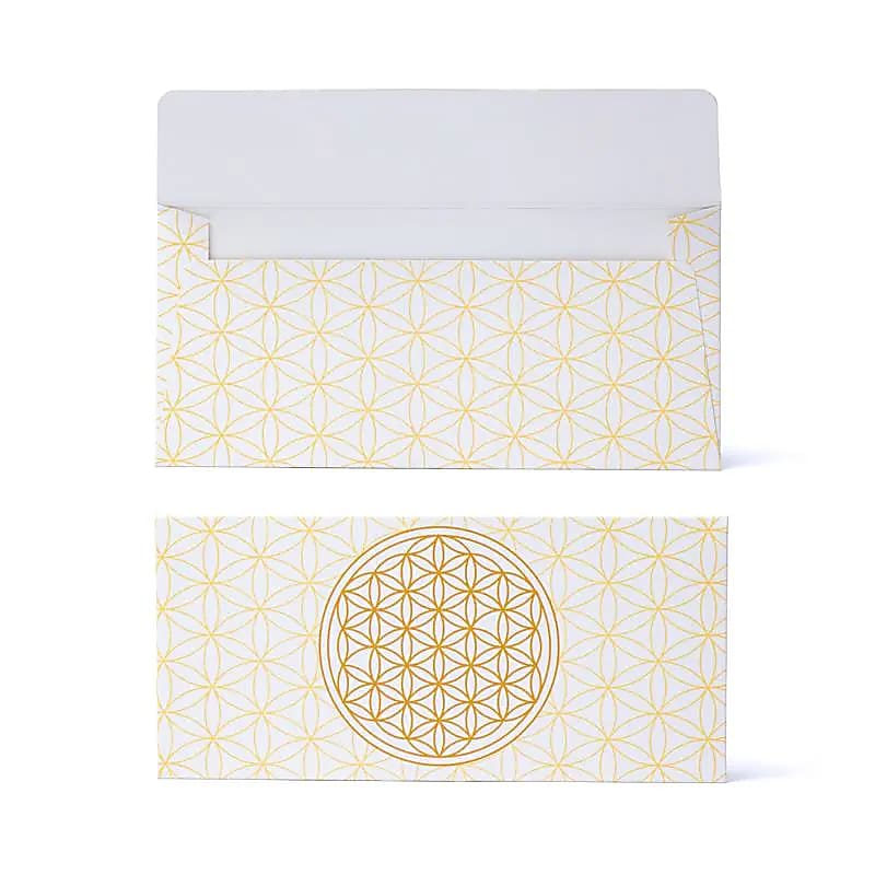 Enveloppe carte cadeau or blanc fleur de vie --19x9cm