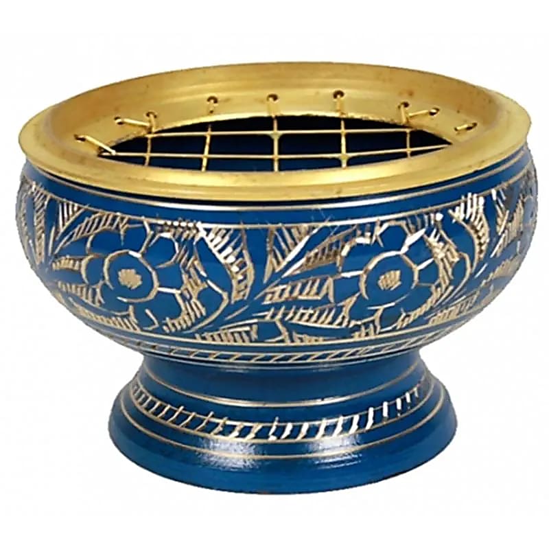 Brûle encens à charbon en laiton bleu