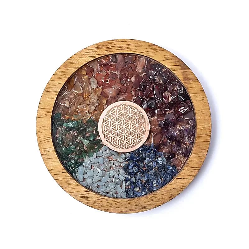 Dessous de verre bois Chakras & Fleur de Vie