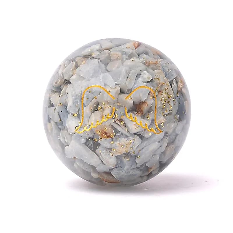 Orgonite sphère angélite avec ailes d'ange