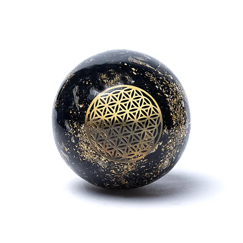 Orgonite sphère tourmaline fleur de Vie -- ±5.5cm