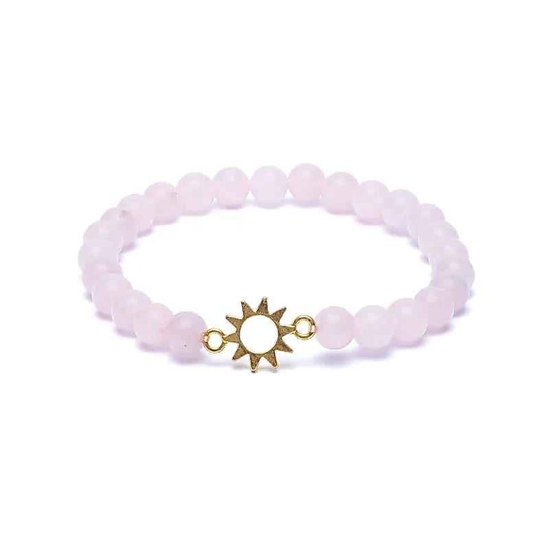 Bracelet soleil quartz rose perles - 6mm