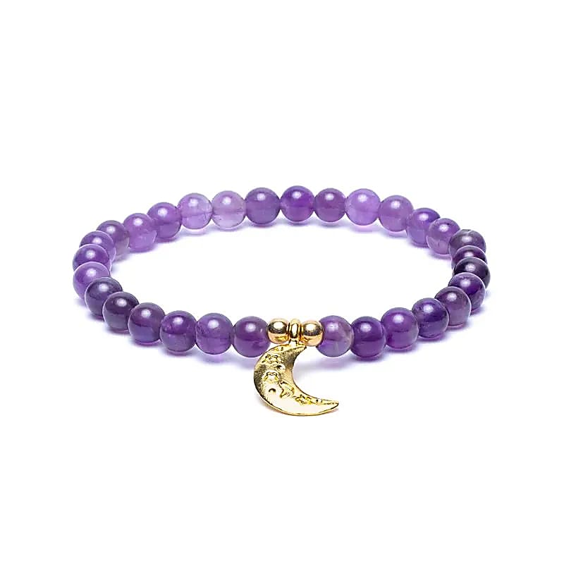 Bracelet lune améthyste perles 6mm