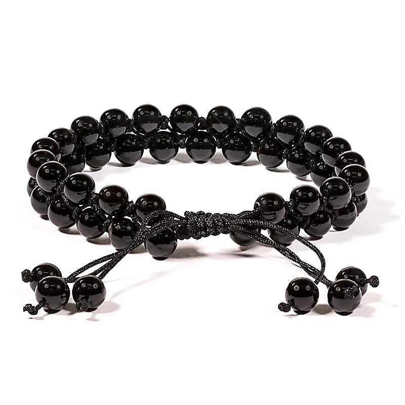 Bracelet Agate noire double fil - 0.6 cm