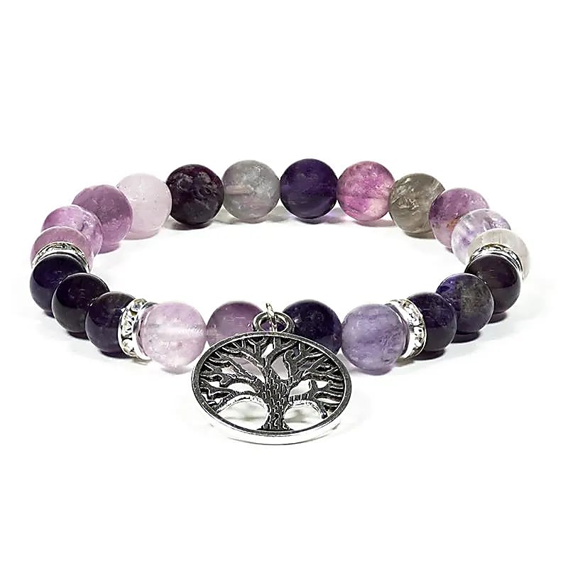 Bracelet Fluorite / Améthyste avec arbre de vie