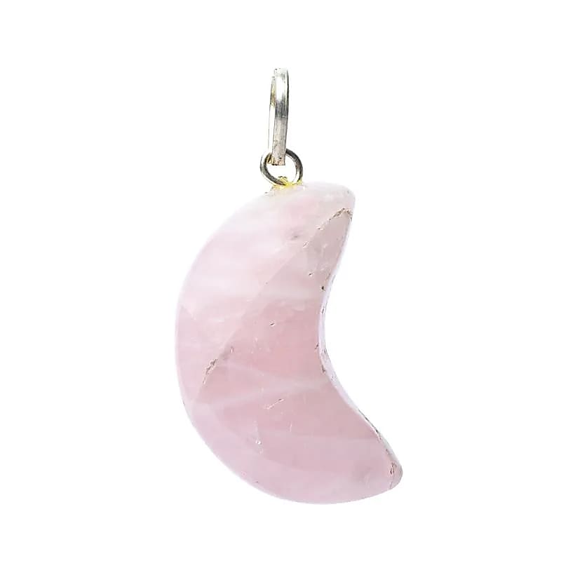 Pendentif en quartz rose forme de lune