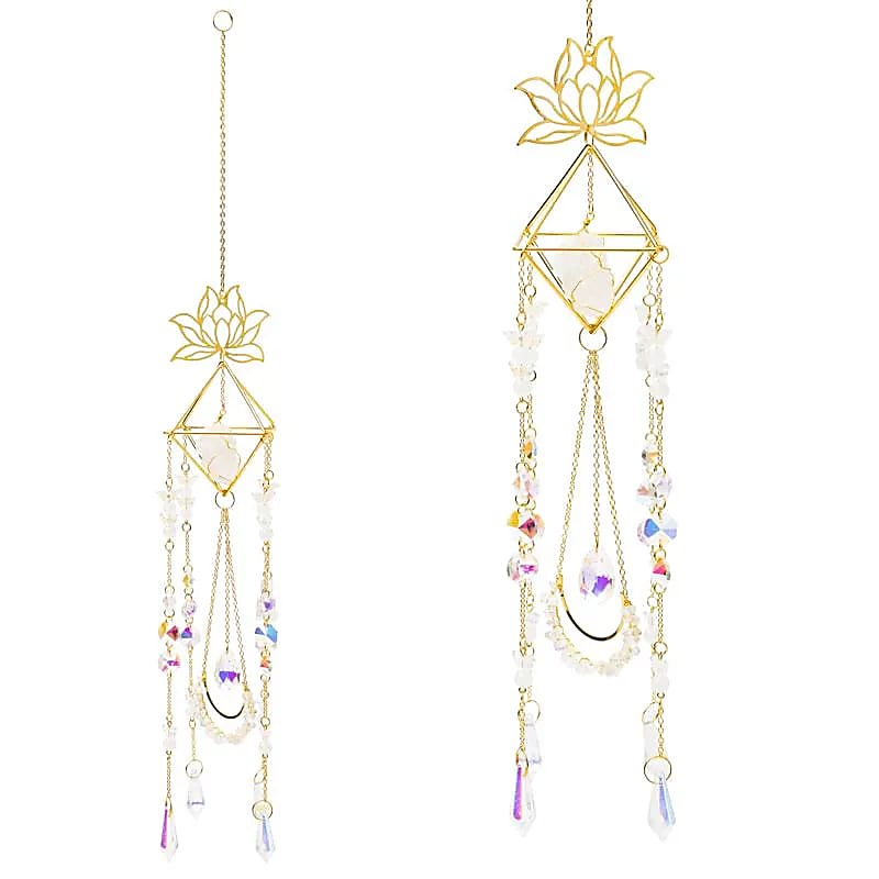 Attrape-soleil lotus et papillons avec cristal de roche