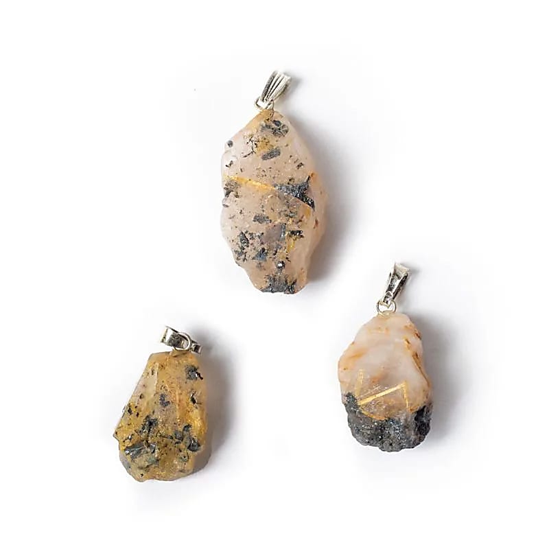 Pendentif pierre précieuse quartz rutile brute