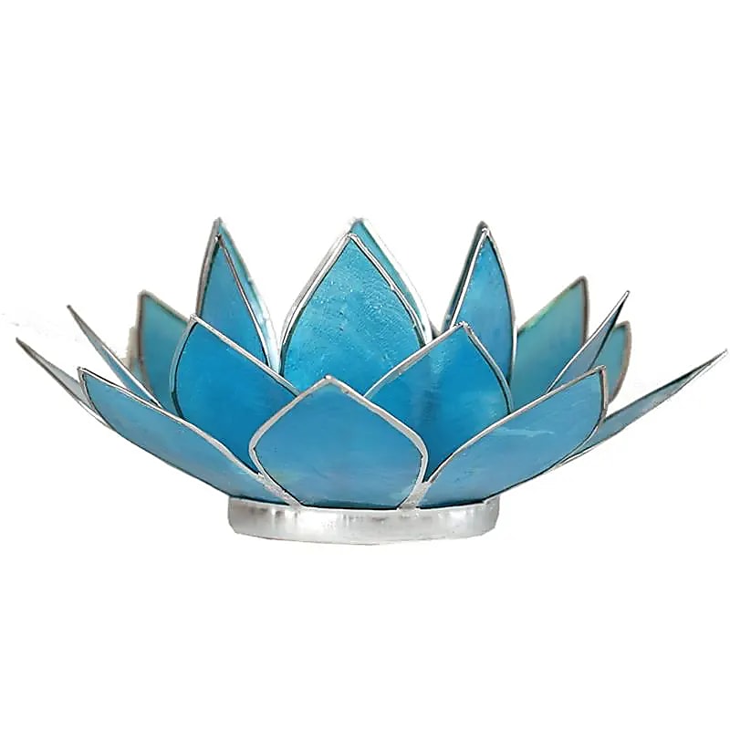 Bougeoir fleur Lotus 5° Chakra Bleu & argent