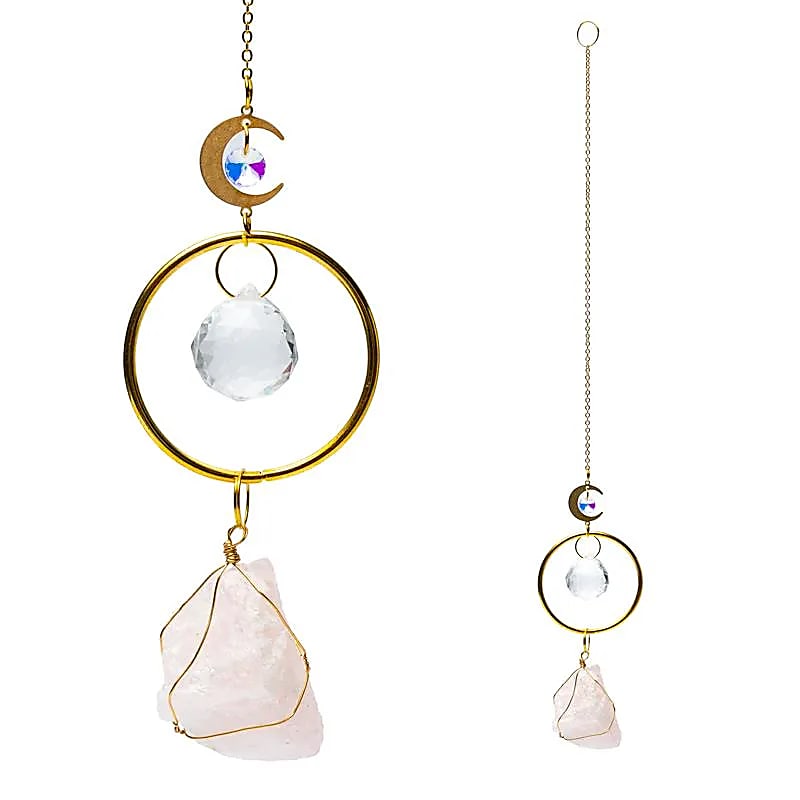 Attrape-soleil avec lune et quartz rose -- 35-40cm