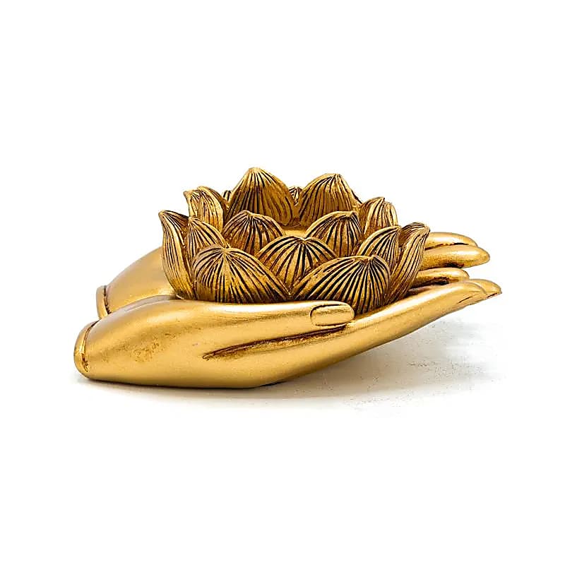 Photophore mains Lotus couleur or -- 11.5x9.4x4.8 cm