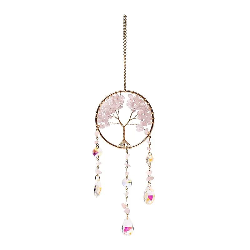 Attrape-soleil avec arbre de vie et quartz rose -- ±30cm