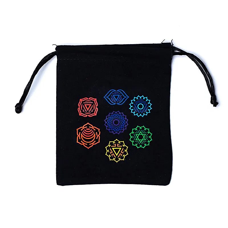 Pochette en coton 7 chakras noir -- 12x10,5cm