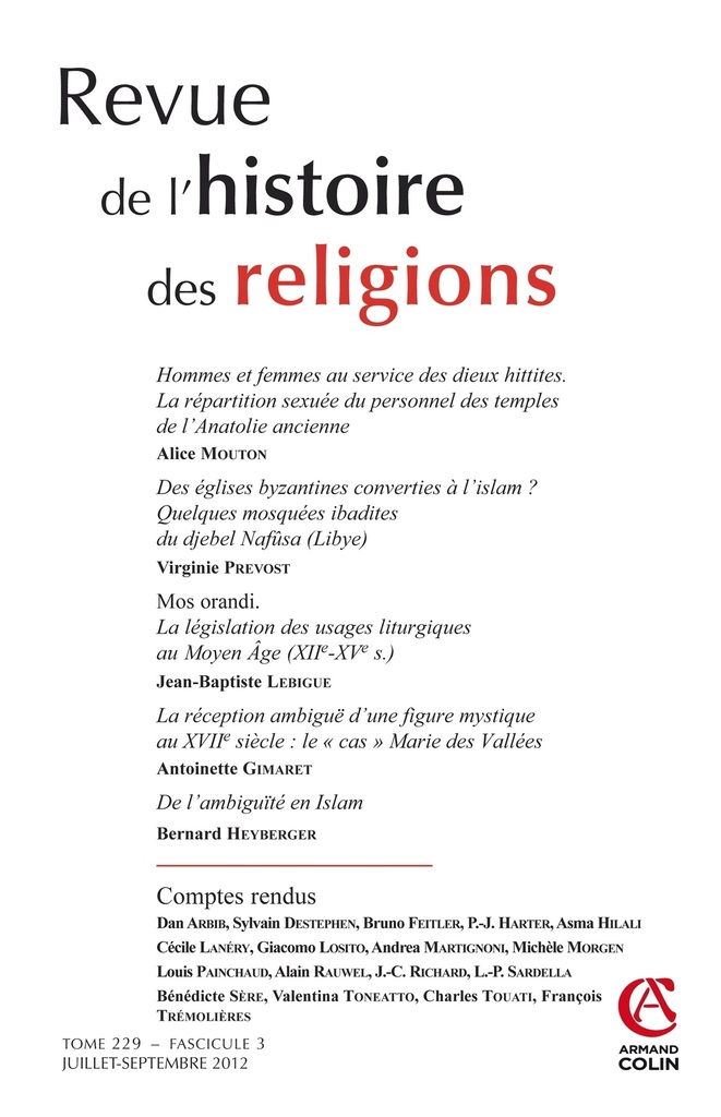 Revue de l'histoire des religions - Tome 229 (3/2012)
