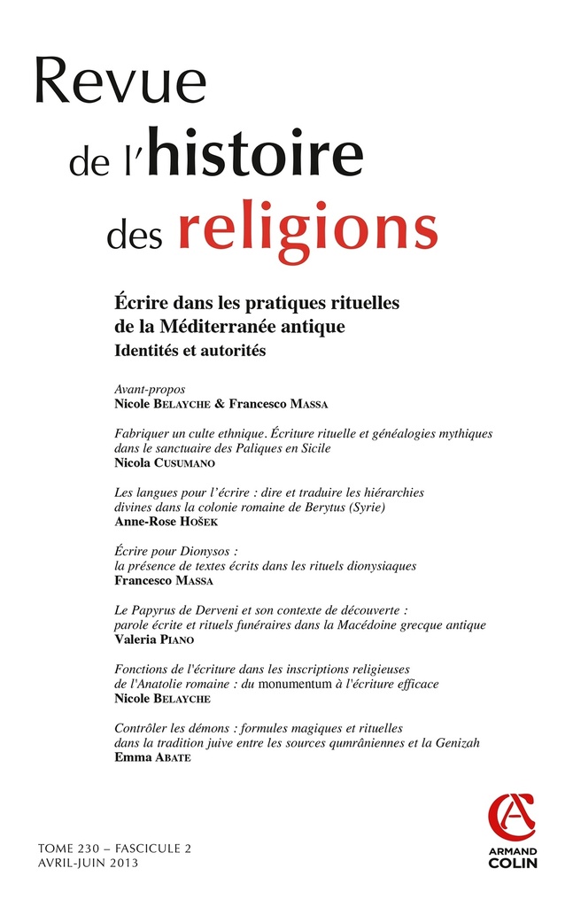 Revue de l'histoire des religions - Tome 230 (2/2013)