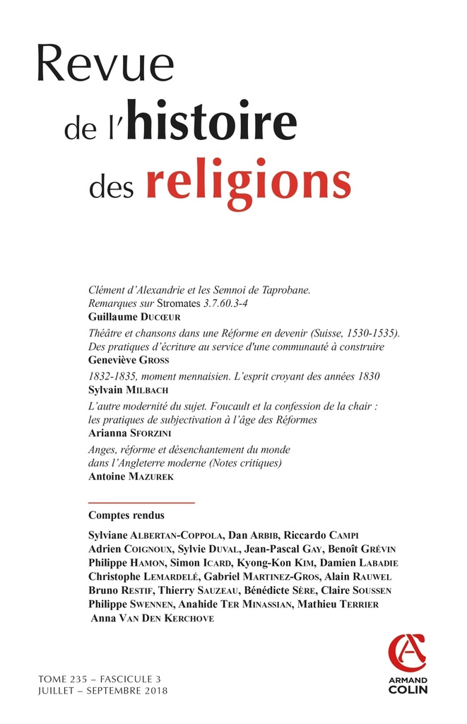 Revue de l'histoire des religions  (3/2018) Varia