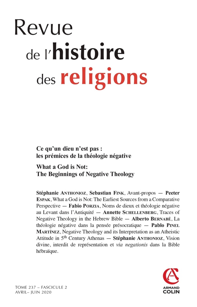 Revue de l'histoire des religions - Nº2/2020 Ce qu'un dieu n'est pas : les prémices de la théologie
