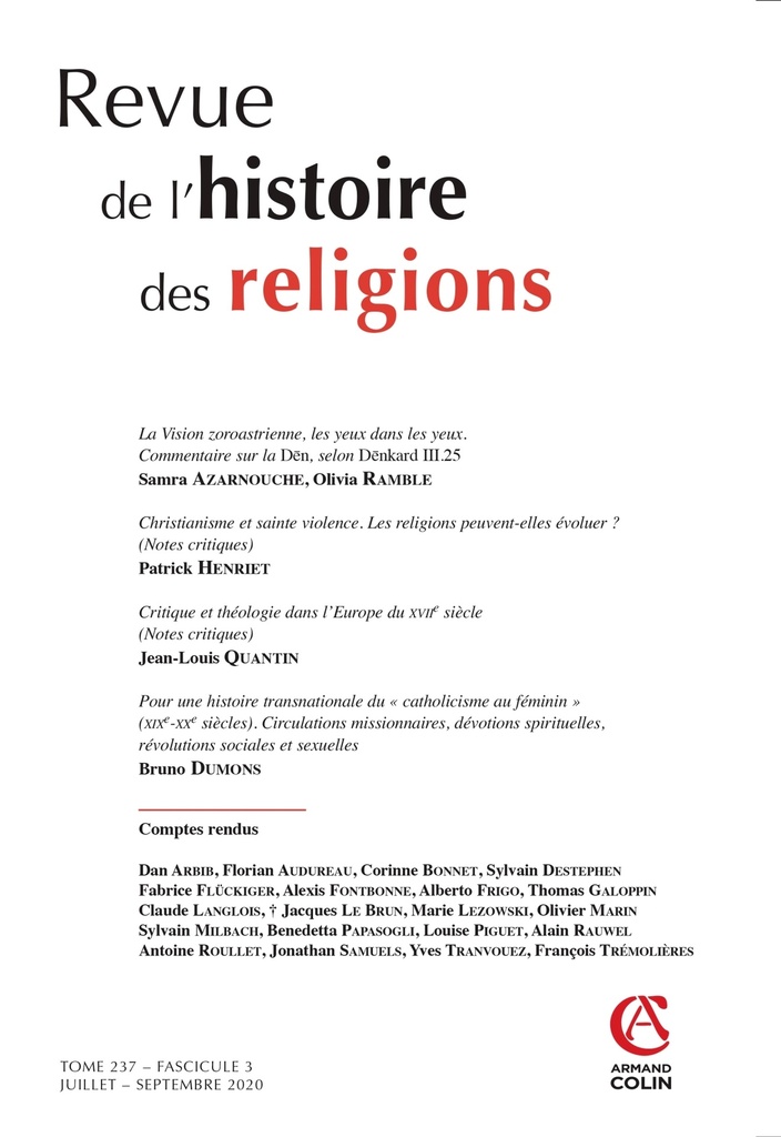 Revue de l'histoire des religions - Nº3/2020 - Varia