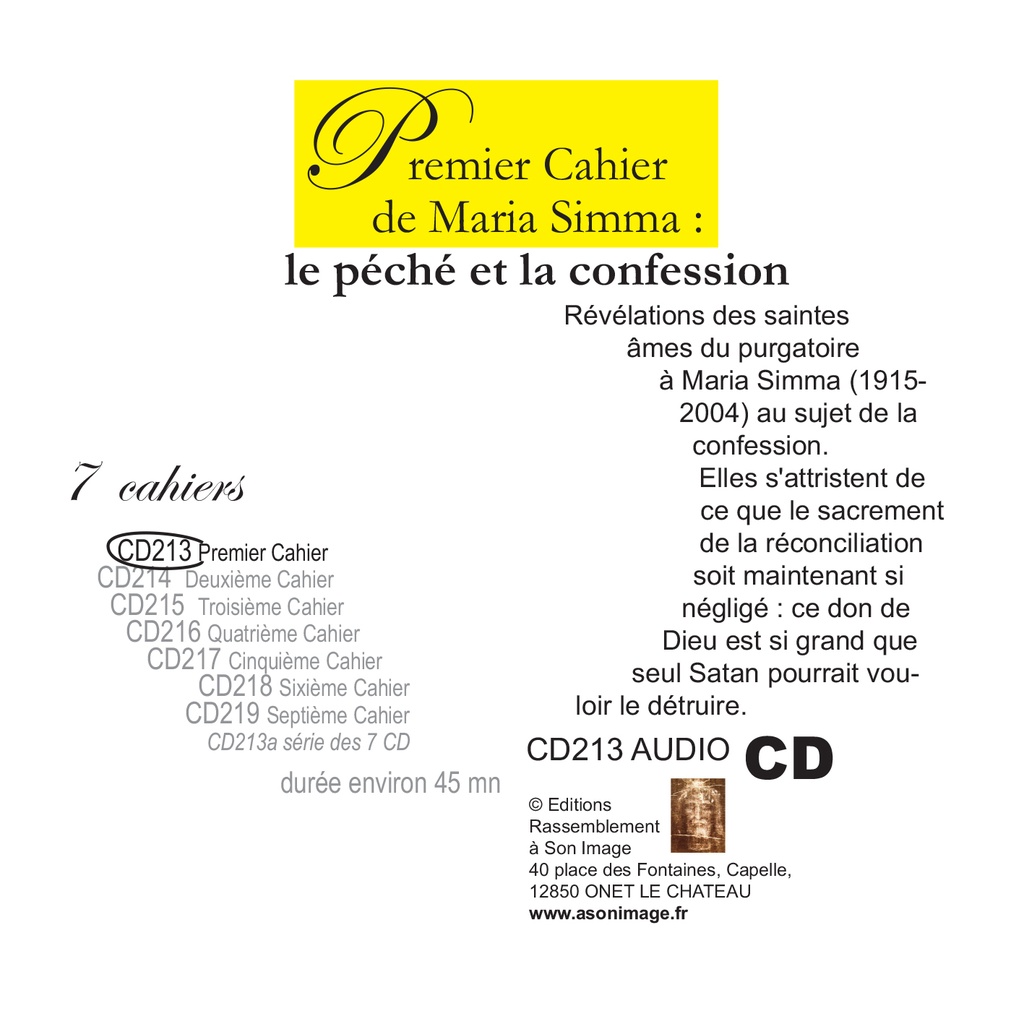 Premier cahier de Maria Simma - le péché et la confession - livre audio - CD213