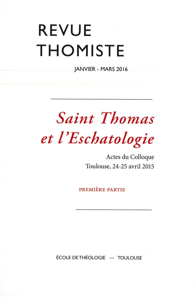 Revue thomiste - N°1/2016