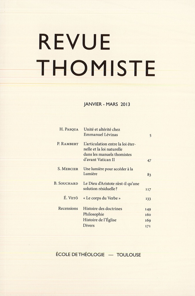 Revue thomiste - N°1/2013