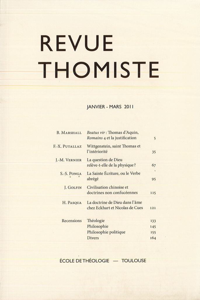 Revue thomiste - N°1/2011