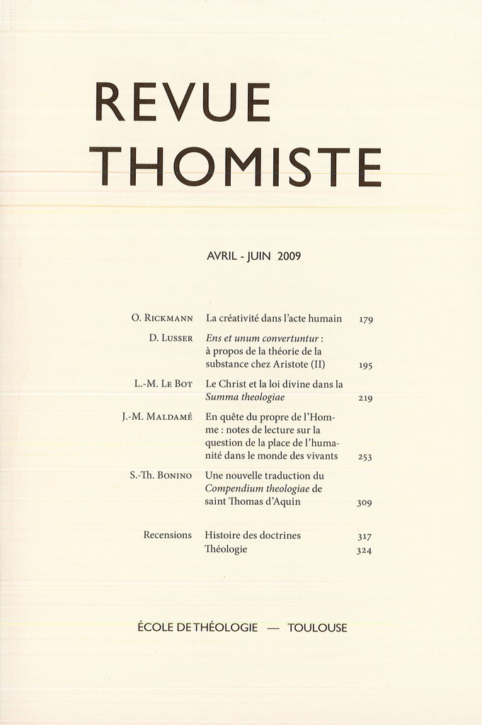 Revue thomiste - N°2/2009