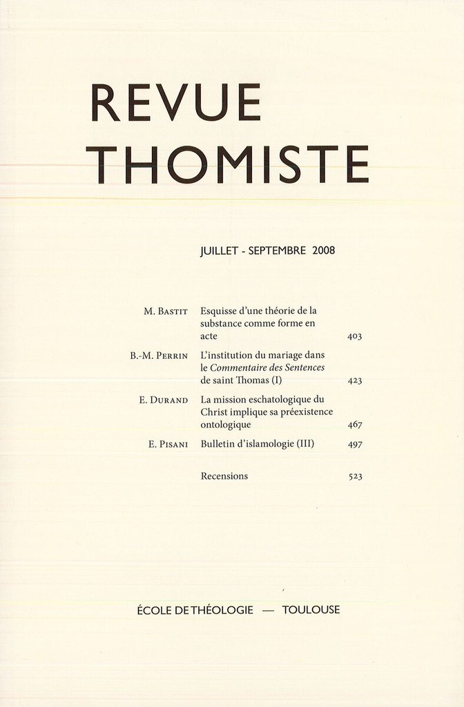 Revue thomiste - N°3/2008
