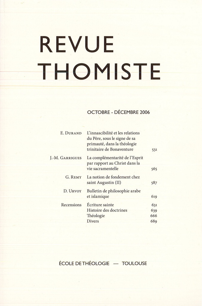 Revue thomiste - N°4/2006
