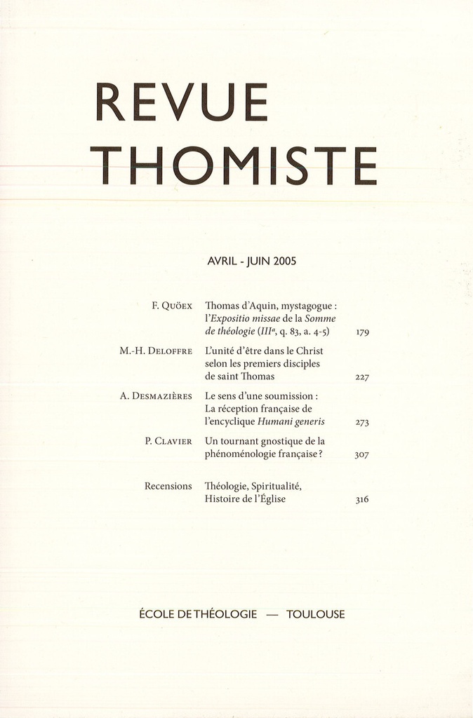 Revue thomiste - N°2/2005