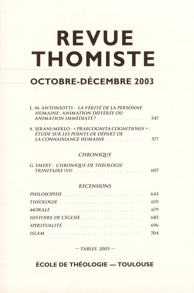 Revue thomiste - N°4/2003