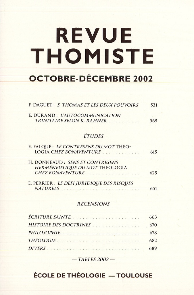 Revue thomiste - N°4/2002