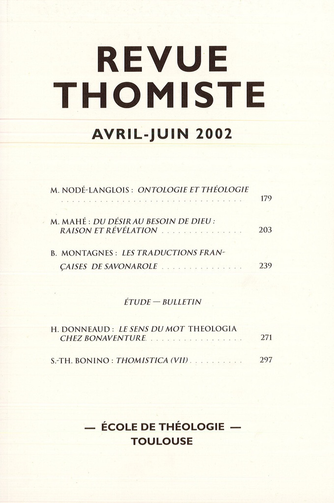 Revue thomiste - N°2/2002