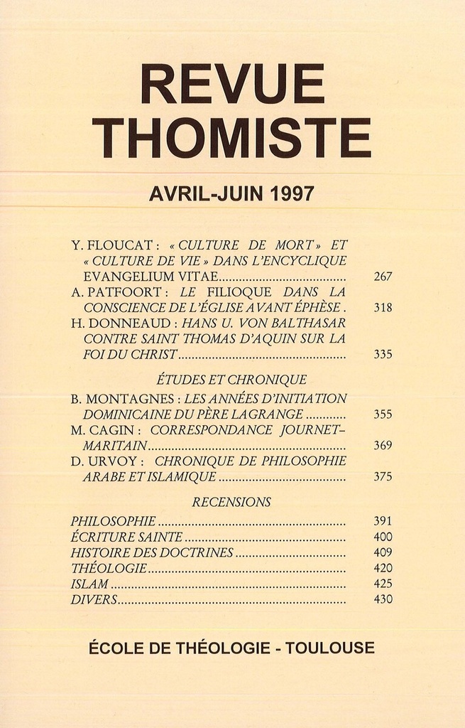 Revue thomiste - N°2/1997