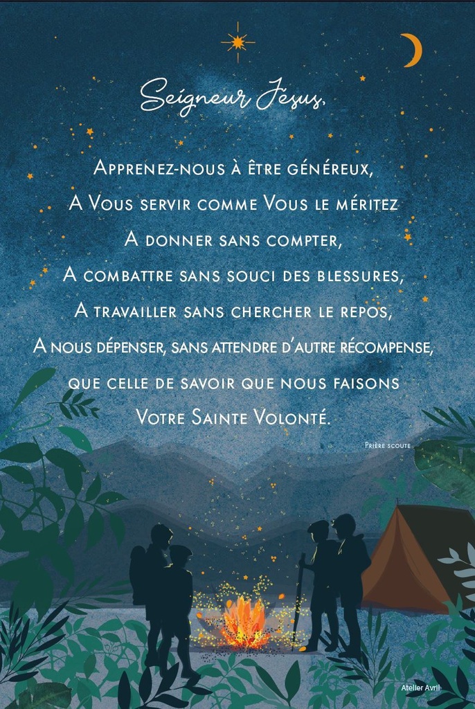 Lot de 10 Cartes postales "La Prière Scoute" en vernis selectif - format A6 avec enveloppe sous cellophane