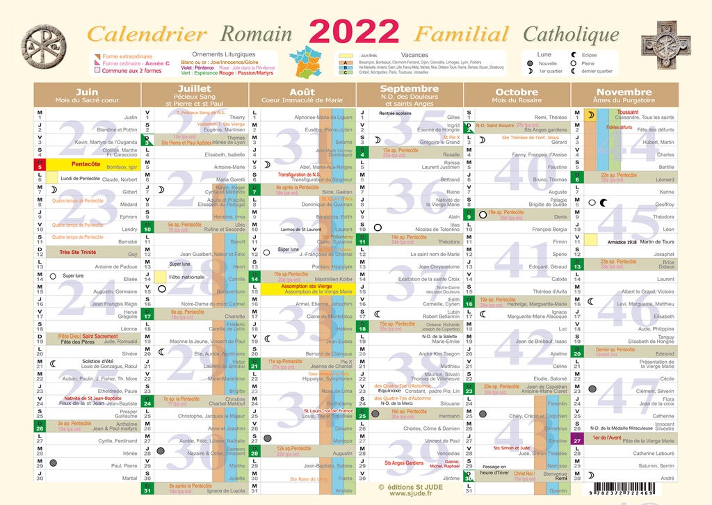 Calendrier familial catholique 2022 grand format A3