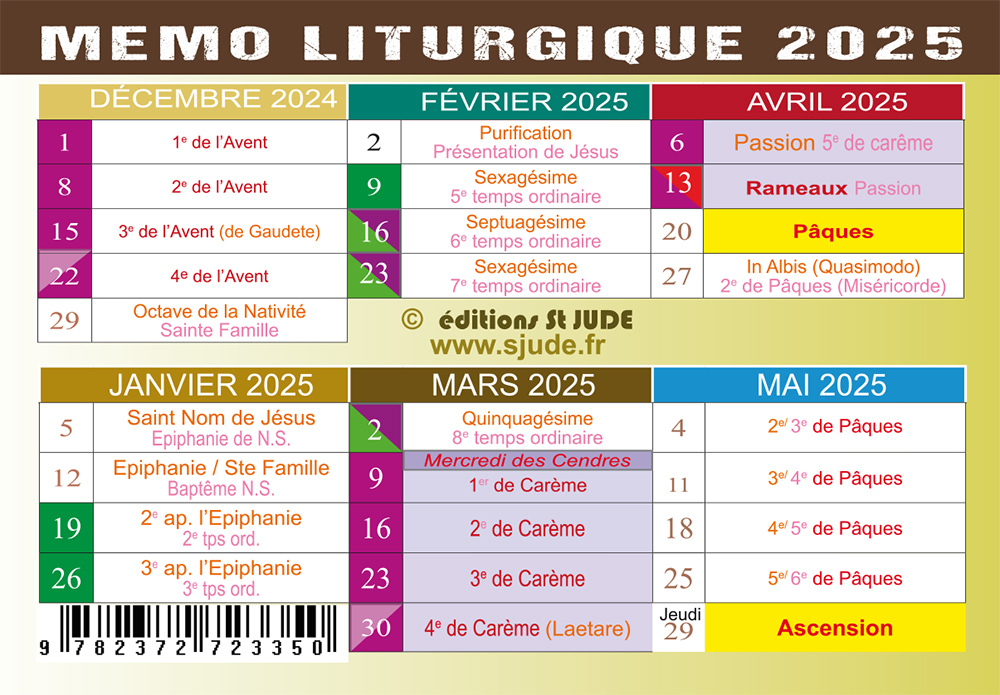 Carte Mémo liturgique 2025