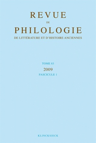 [9782252038321] Revue de philologie, de littérature et d'histoire anciennes volume 83
