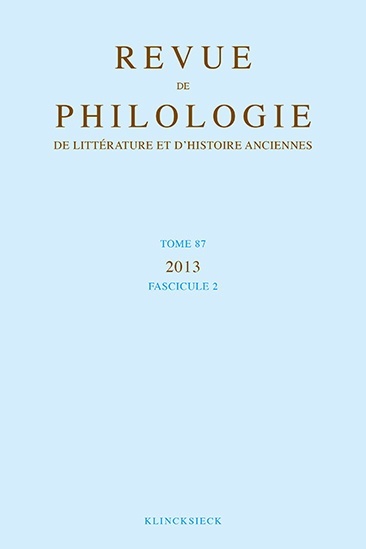[9782252039618] Revue de philologie, de littérature et d'histoire anciennes volume 87