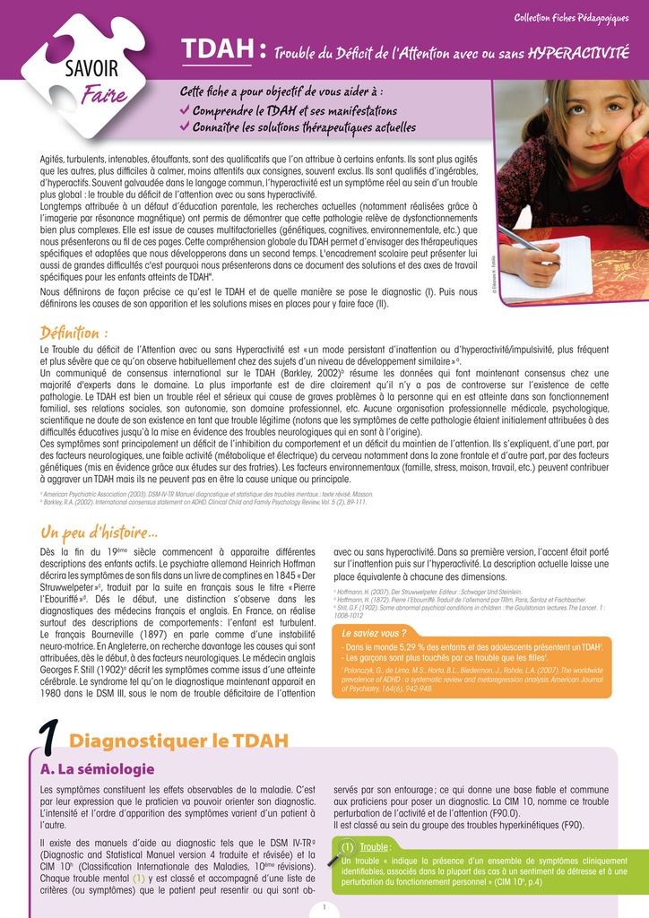 TDAH - Trouble du déficit de l'attention avec ou sans hyperactivité