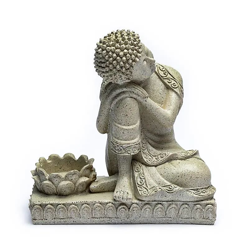 Bouddha avec bougeoir gris -- 394 g; 17.5 cm