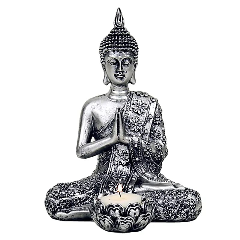 Bouddha avec bougeoir en argenté -- 326 g; 20.5 cm