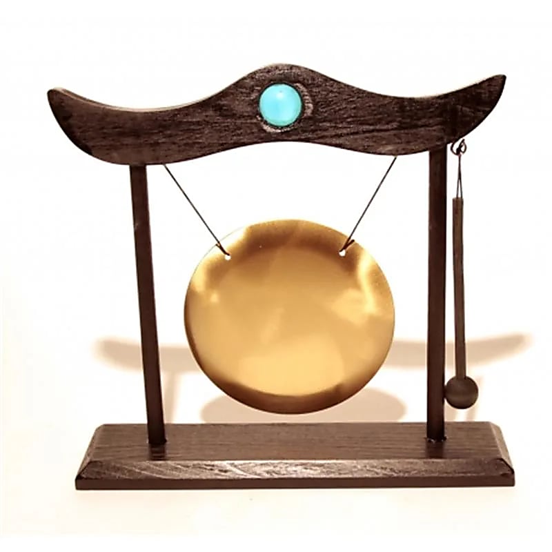 Petit Gong de table structure bois + heurtoir -- 24x22 cm
